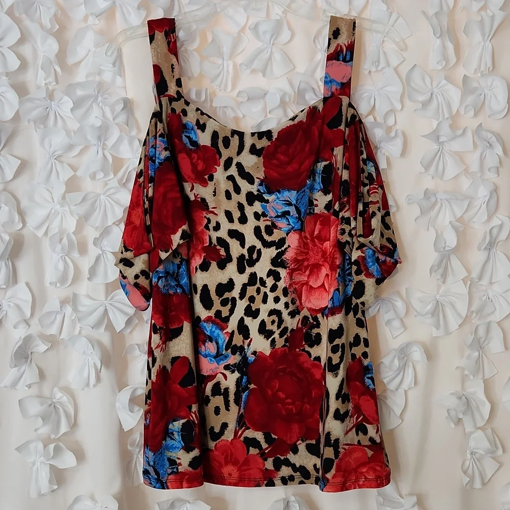 INC Leopard High Status. Cold Shoulder, Animal, Floral Print Top, L, XLa… - Picture 6 of 11